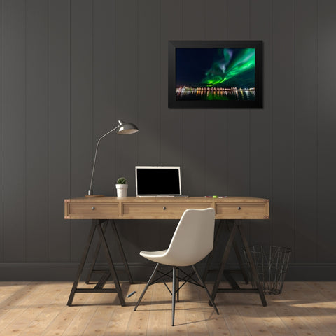 Svolvaer Polar Light 1 Black Modern Wood Framed Art Print by Alicke, Bjoern