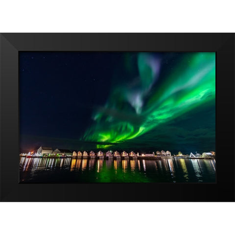 Svolvaer Polar Light 1 Black Modern Wood Framed Art Print by Alicke, Bjoern