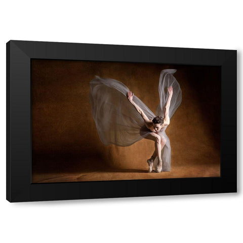 Angel Wings Black Modern Wood Framed Art Print with Double Matting by Hartoov, Motti