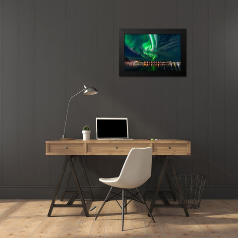 Svolvaer Polar Light 2 Black Modern Wood Framed Art Print by Alicke, Bjoern