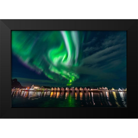 Svolvaer Polar Light 2 Black Modern Wood Framed Art Print by Alicke, Bjoern