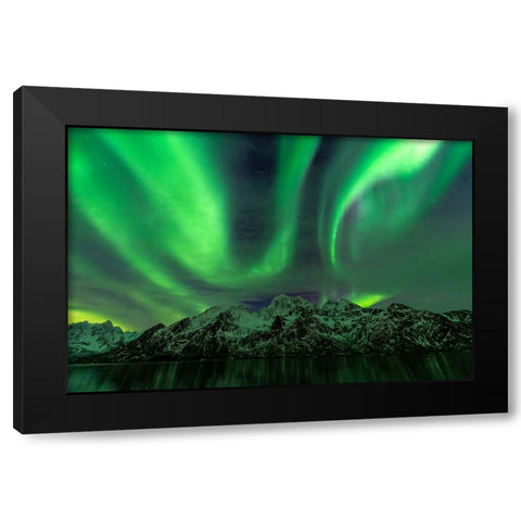 Lofoten Aurora Mountains Black Modern Wood Framed Art Print by Alicke, Bjoern