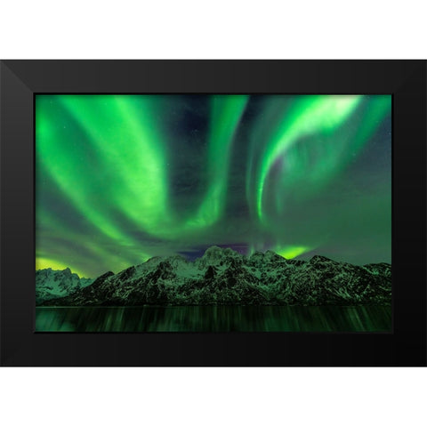 Lofoten Aurora Mountains Black Modern Wood Framed Art Print by Alicke, Bjoern