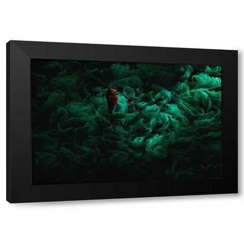 The Green Field Black Modern Wood Framed Art Print with Double Matting by Song, Gunarto