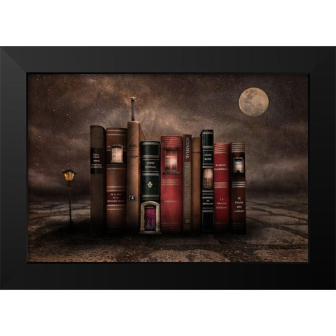 Night Library Black Modern Wood Framed Art Print by Vekemans, Muriel