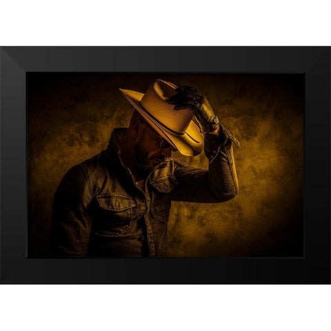 Midnight Cowboy Black Modern Wood Framed Art Print by gNo
