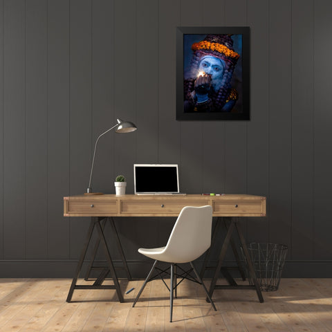 Sadhu Black Modern Wood Framed Art Print by Oberai, Jassi