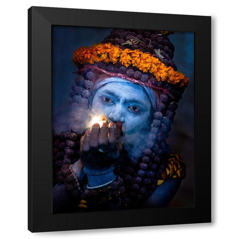 Sadhu Black Modern Wood Framed Art Print with Double Matting by Oberai, Jassi