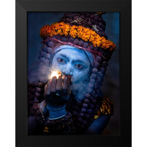 Sadhu Black Modern Wood Framed Art Print by Oberai, Jassi