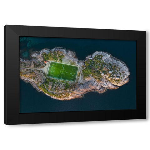 Football Field On The Edge Of The World Black Modern Wood Framed Art Print with Double Matting by Simoon