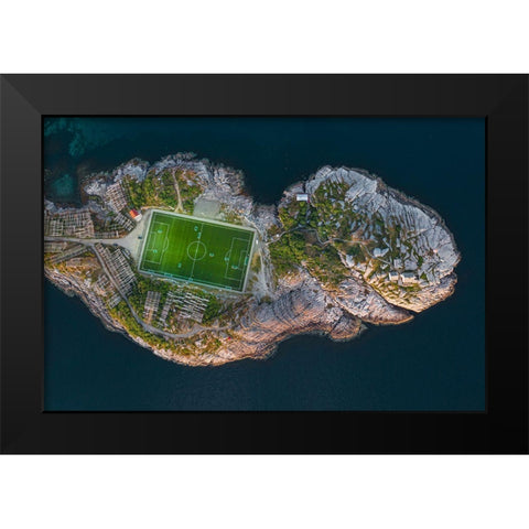 Football Field On The Edge Of The World Black Modern Wood Framed Art Print by Simoon