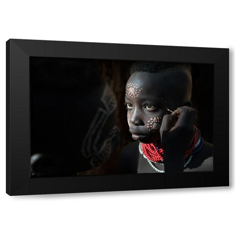 Ethiopian Karo Tribes Black Modern Wood Framed Art Print with Double Matting by Intarob, Sarawut