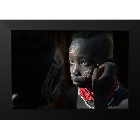 Ethiopian Karo Tribes Black Modern Wood Framed Art Print by Intarob, Sarawut