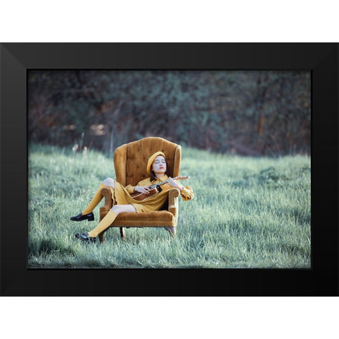 Power Of The Music Black Modern Wood Framed Art Print by Jia, Wendy