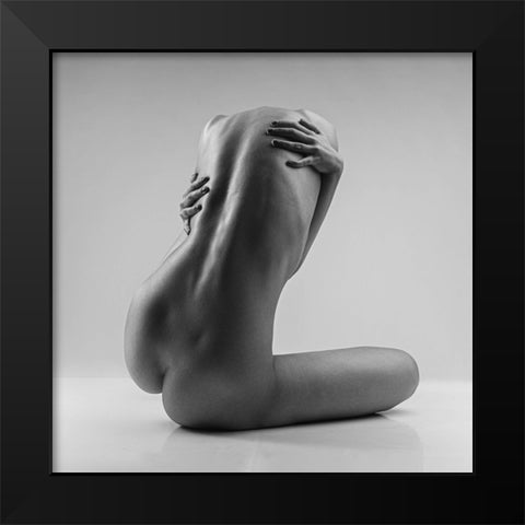 Hug Her Back Black Modern Wood Framed Art Print by Valevicius, Aurimas