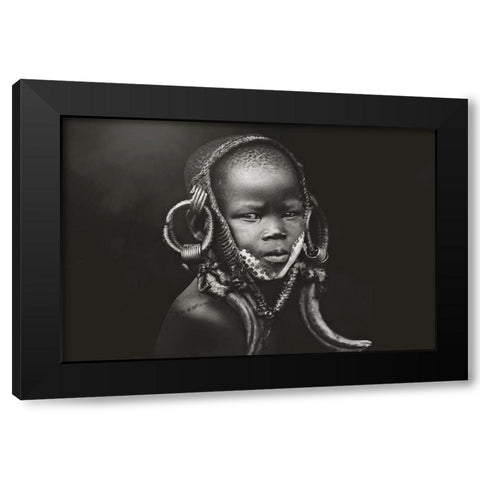 Child Mursi Black Modern Wood Framed Art Print by Yosifov, Svetlin