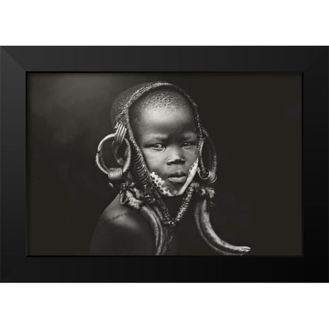 Child Mursi Black Modern Wood Framed Art Print by Yosifov, Svetlin