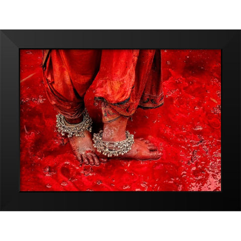 Festive Feet Black Modern Wood Framed Art Print by Oberai, Jassi