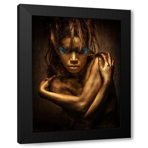 Golden Girl Black Modern Wood Framed Art Print with Double Matting by Siegart