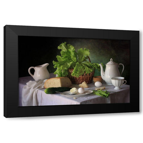 Still Life With Lettuce Black Modern Wood Framed Art Print with Double Matting by Skorokhod, Tatyana