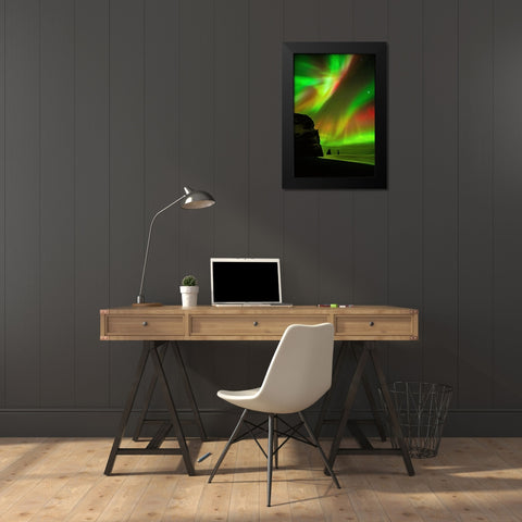 The Northern Lights Are Reflecting In The Ocean Black Modern Wood Framed Art Print by Simon, Petr