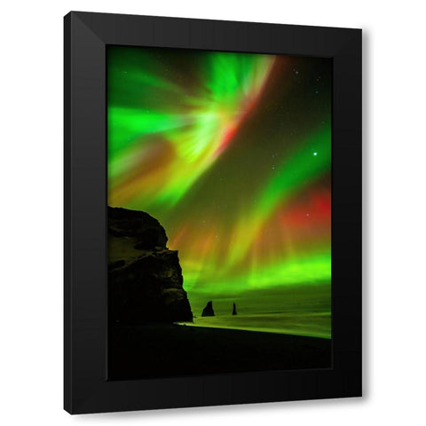 The Northern Lights Are Reflecting In The Ocean Black Modern Wood Framed Art Print by Simon, Petr