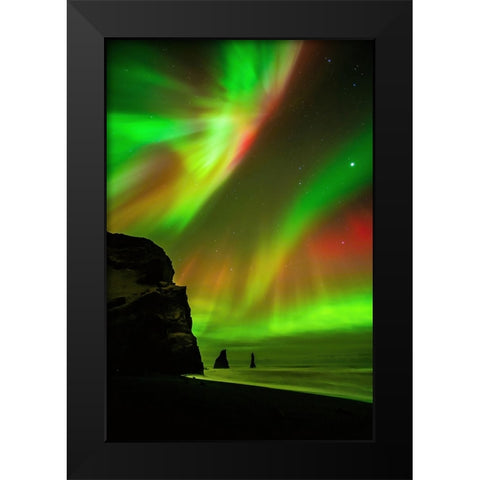 The Northern Lights Are Reflecting In The Ocean Black Modern Wood Framed Art Print by Simon, Petr