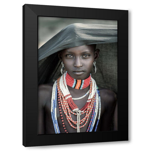 Arbore Tribes Girl Black Modern Wood Framed Art Print with Double Matting by Cole, Trevor