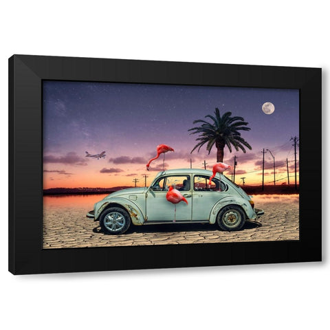 Flamingos Ate My Car Black Modern Wood Framed Art Print by Marcel, Christian