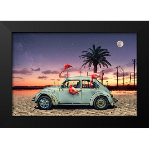 Flamingos Ate My Car Black Modern Wood Framed Art Print by Marcel, Christian