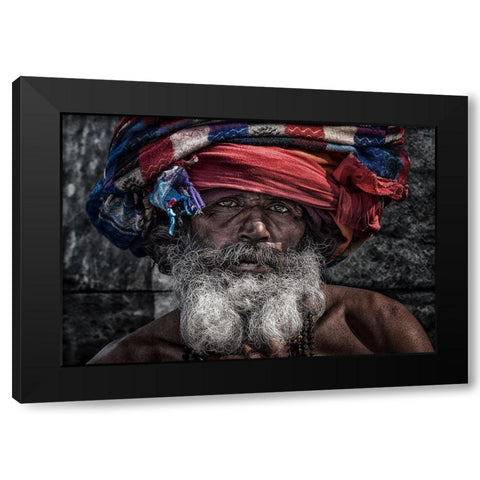 Man At The Pashupatinath Temple - Kathmandu Black Modern Wood Framed Art Print by Inazio Kuesta, Joxe