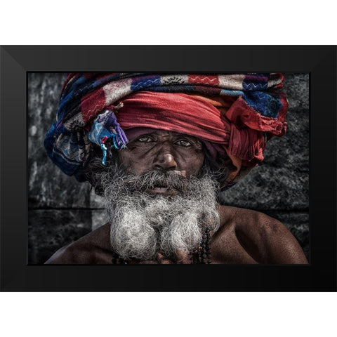 Man At The Pashupatinath Temple - Kathmandu Black Modern Wood Framed Art Print by Inazio Kuesta, Joxe