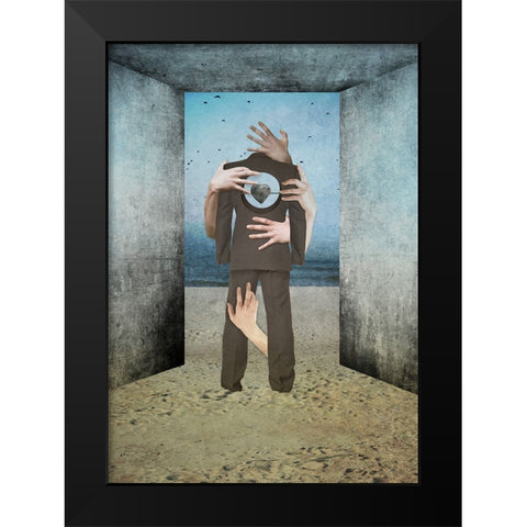 Heart Of Stone Black Modern Wood Framed Art Print by Tazarska, Lucyna