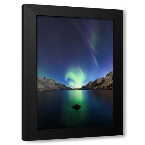 Light At The End Of The Fjord Black Modern Wood Framed Art Print by Markkanen, Mika-Pekka