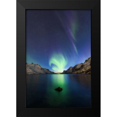 Light At The End Of The Fjord Black Modern Wood Framed Art Print by Markkanen, Mika-Pekka