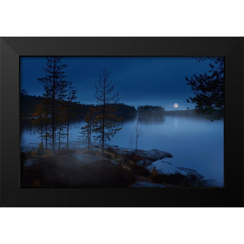 Night Mist Black Modern Wood Framed Art Print by Georgieva V, Nikki