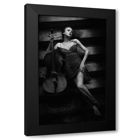 The Cellist Black Modern Wood Framed Art Print by Kisworo, Sebastian