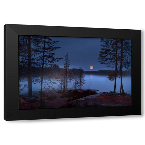 Red Moon Black Modern Wood Framed Art Print by Georgieva V, Nikki