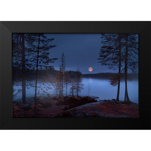 Red Moon Black Modern Wood Framed Art Print by Georgieva V, Nikki
