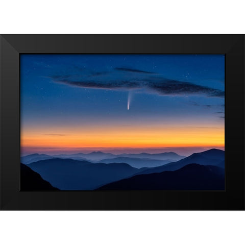 Comet Neowise Black Modern Wood Framed Art Print by Zhu, Hua