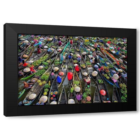 Lokbaintan Floating Market Festival Black Modern Wood Framed Art Print with Double Matting by Maududdin, Fauzan