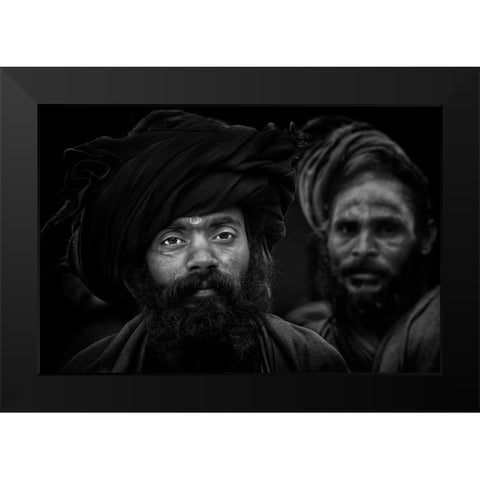 Holy Men. Kumbha Mela. Allahabad Black Modern Wood Framed Art Print by Cavalli, Giovanni