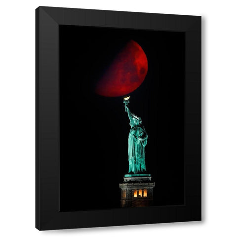 Statue Of Liberty And Moonset Black Modern Wood Framed Art Print by Zhu, Hua