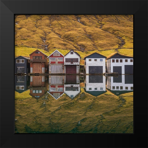 Fishing Huts Black Modern Wood Framed Art Print by Santos, Carlos Grury