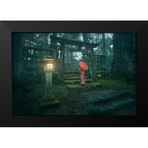Okunoin Cemetery Black Modern Wood Framed Art Print by De La, Javier