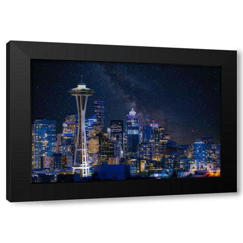 Night At Seattle Black Modern Wood Framed Art Print by Gao, Danny