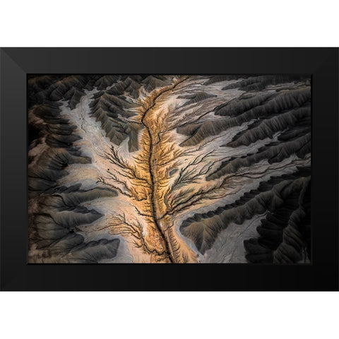 Magic Land -- An Aerial Abstract Black Modern Wood Framed Art Print by Bian, James