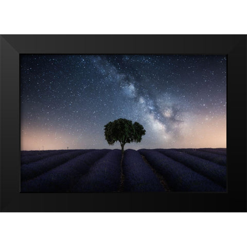 Tree And Milky Way Black Modern Wood Framed Art Print by Ruiz Dueso, Jorge