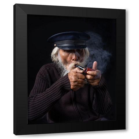 Old Sailorman Black Modern Wood Framed Art Print with Double Matting by Suhardjo, Lisdiyanto