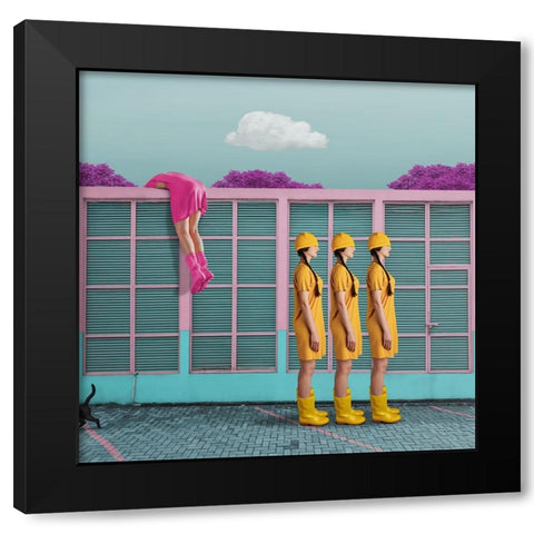 Hiding Away From Myself Black Modern Wood Framed Art Print with Double Matting by Hardibudi